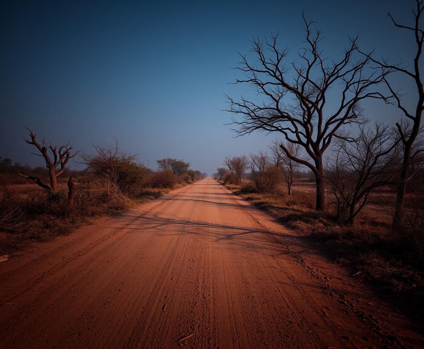 AI generated: IMPORTANT: Generate with all text in Hindi script only. Deserted Road
SFX: The rustling of dry leaves, the sound of light footsteps.
Narrator:
As night falls,
no one even goes ne