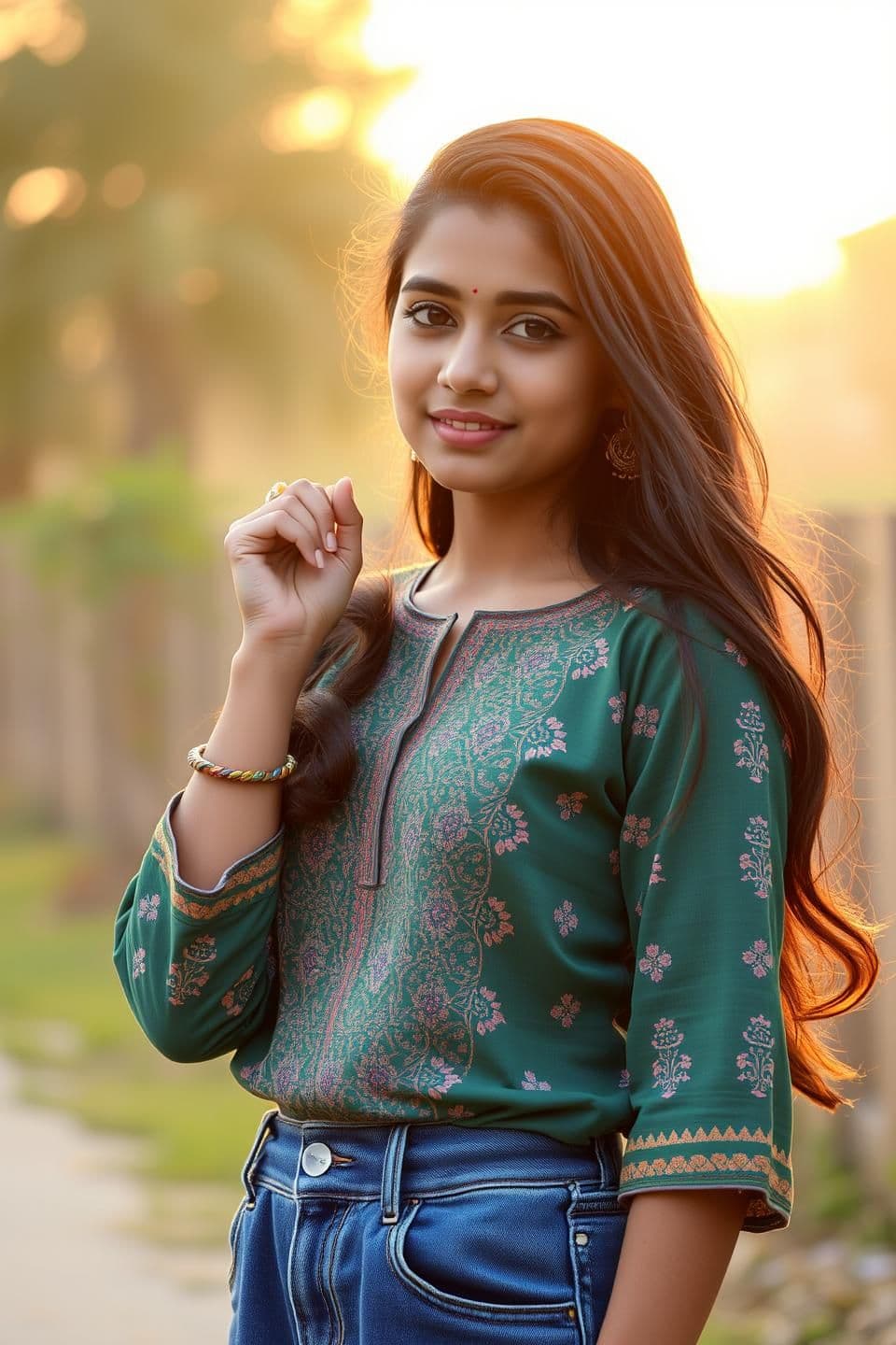 AI generated: photorealistic, golden hour, 4k generate an image of beautiful fair looking Maharashtrian indian young 18 year old girl with younger looking, beautiful 😍❤️, cute 🥰, lovely 🌹, ch