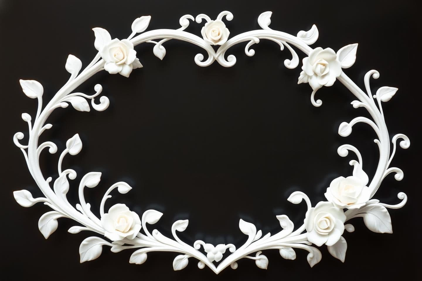 AI generated: Well structured Heart shape and A beautiful 3D printed photo frame with flowing organic vines and delicate roses, art nouveau style, seamless continuous design, matte white PLA mat