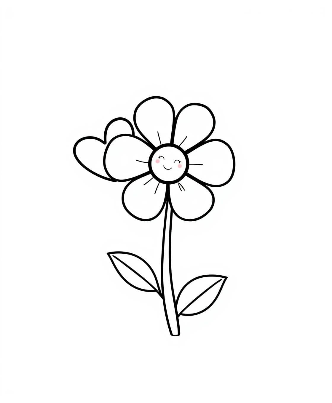 AI generated: A group of three cute whimsical flowers with different petal shapes (heart petals, round petals, pointed petals) arranged together. Simple black outlines, white background, playful