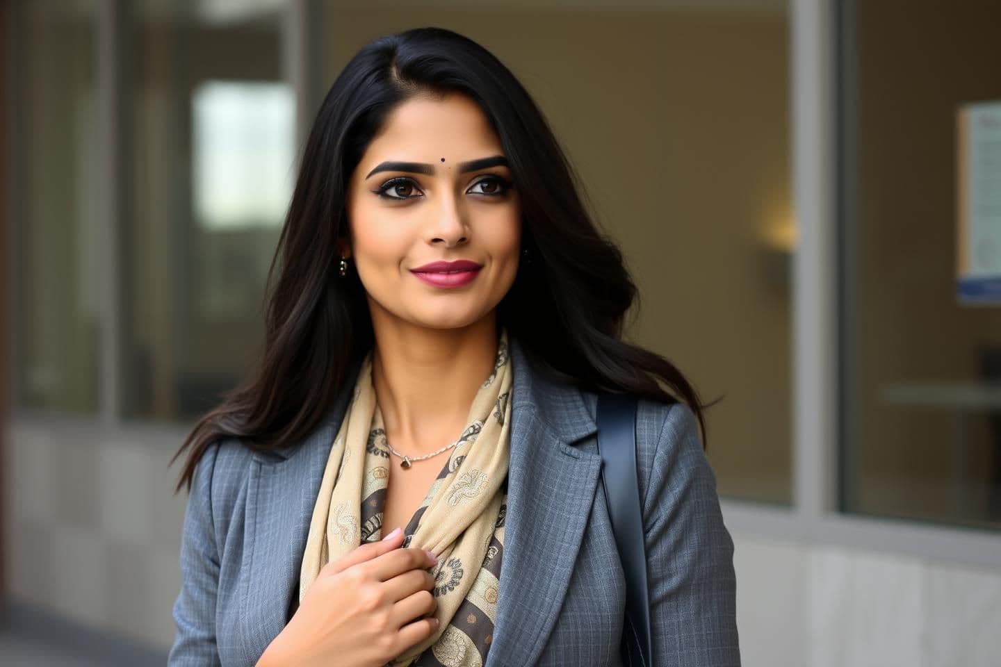 AI generated: A graceful Indian woman in her mid-20s to early 30s, with a lean and well-proportioned physique, and a height slightly above average. Her complexion is fair to wheatish. She has an