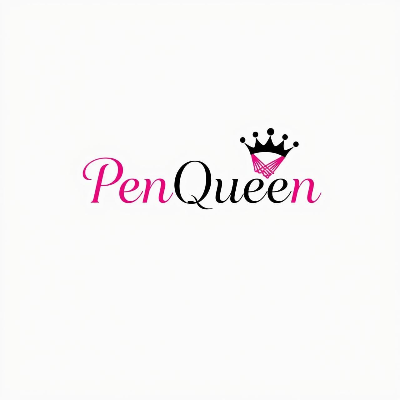 AI generated: Create a stylish fashion brand logo for a home-based sewing brand named “PenQueen”.
The logo text should be PenQueen with capital P and Q — “P” and “Q” in pink color, and all other