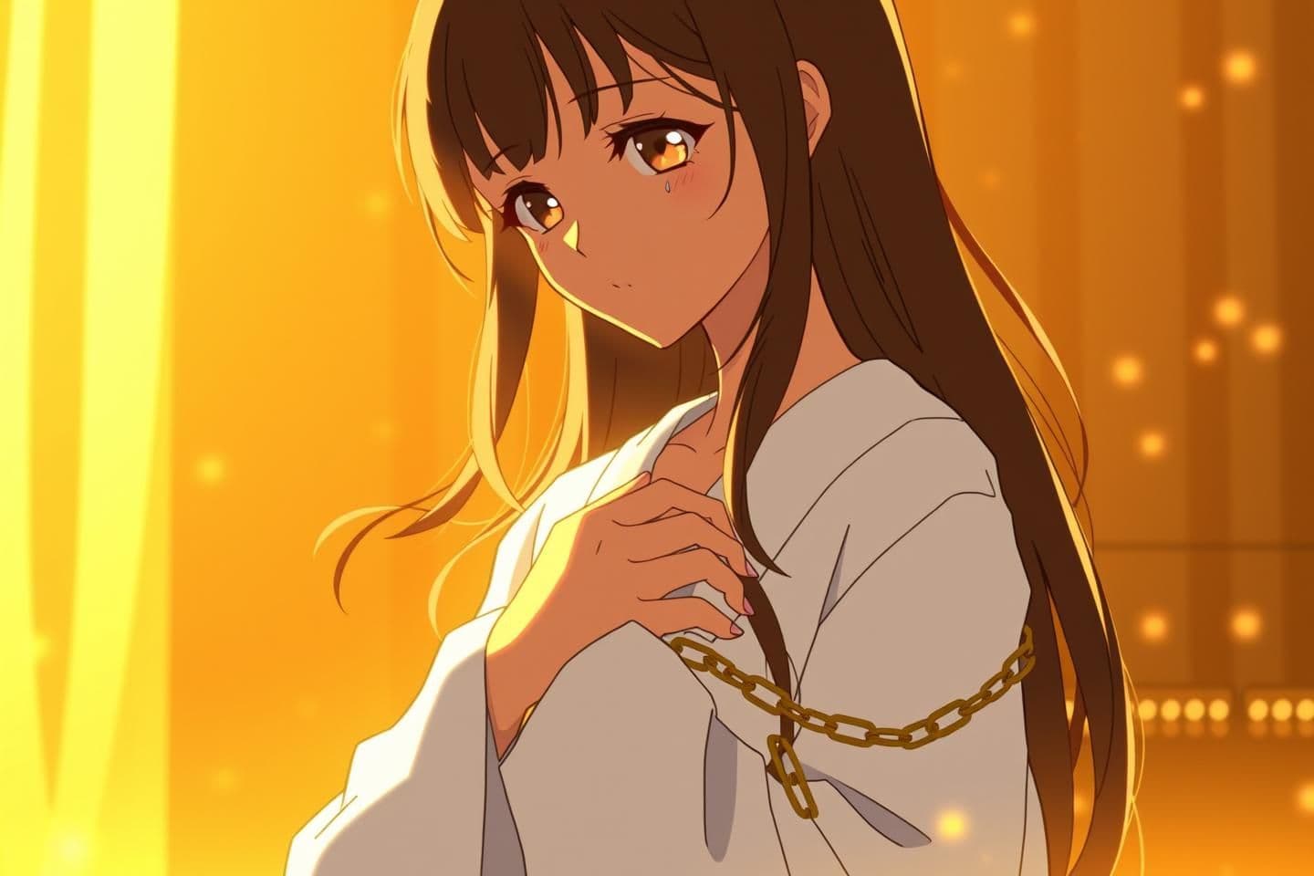 AI generated:
## 🎬 “Break Its Laws” — Anime Visual Prompt Pack
### 🖼️ Frame 1 – Opening Scene (0:00–0:07)
> *A soft golden stage under dim piano lighting. A young woman with long hair, tan