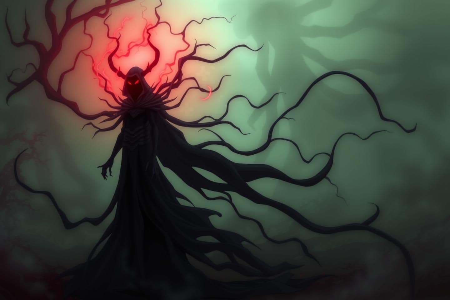 AI generated: 5. Antagonist / Dark Force
Description: Could be the entity that cursed the maiden or controls the forest. Mysterious, intimidating, otherworldly.
Anime Prompts / Visual Ideas:
“