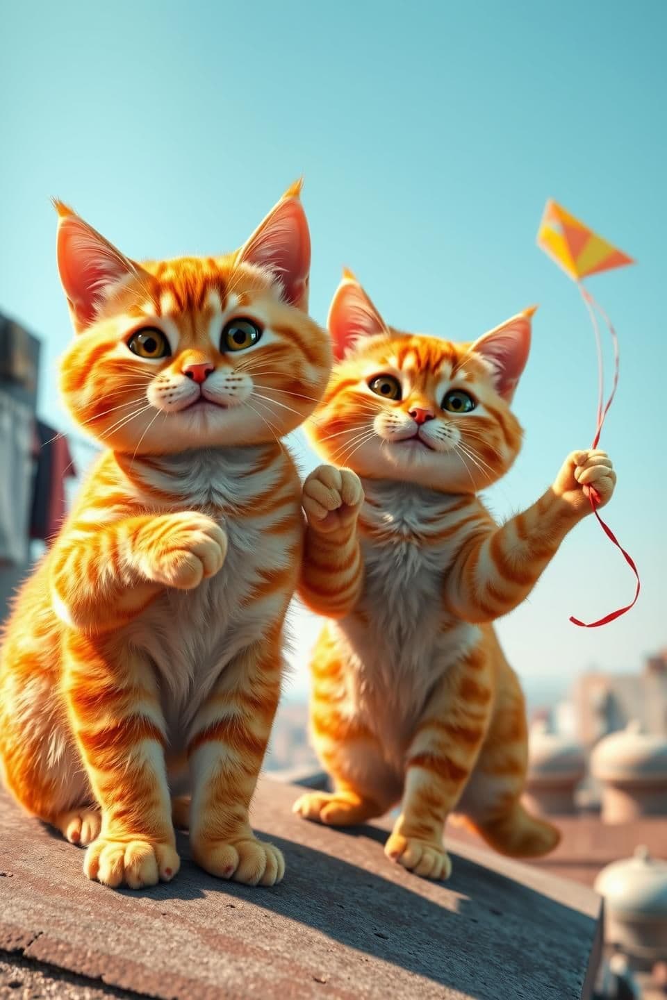 AI generated: Ultra-realistic cinematic 3D orange British Shorthair cat, same face, same fur texture, same body shape as reference image, expressive round eyes, soft detailed fur, Pixar-quality