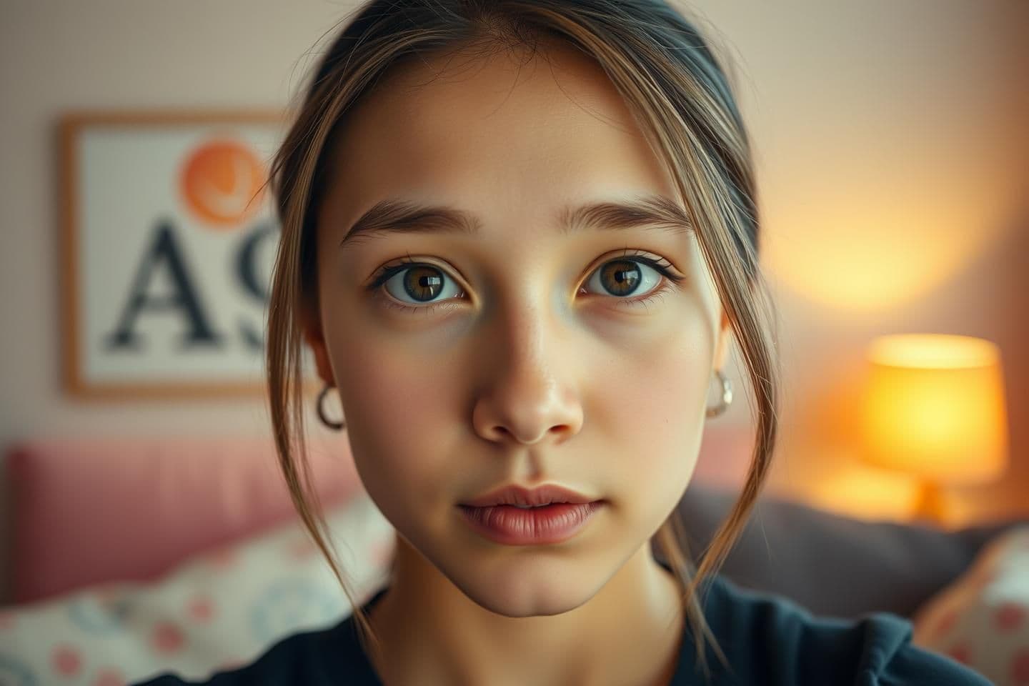 AI generated: A wide-frame cinematic portrait of a 25-year-old young girl narrating her love story in a straight, front-facing pose. Her face is captured clearly but not too close, showing natur