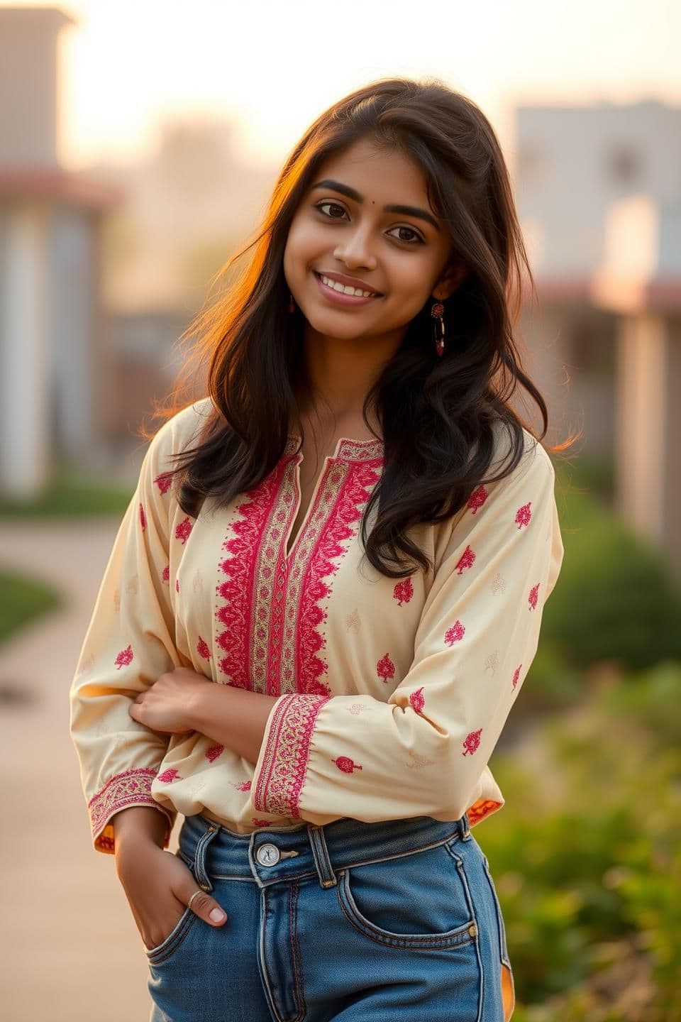 AI generated: photorealistic, golden hour, 4k generate an image of beautiful fair looking Maharashtrian indian young 18 year old girl with younger looking, beautiful 😍❤️, cute 🥰, lovely 🌹, ch