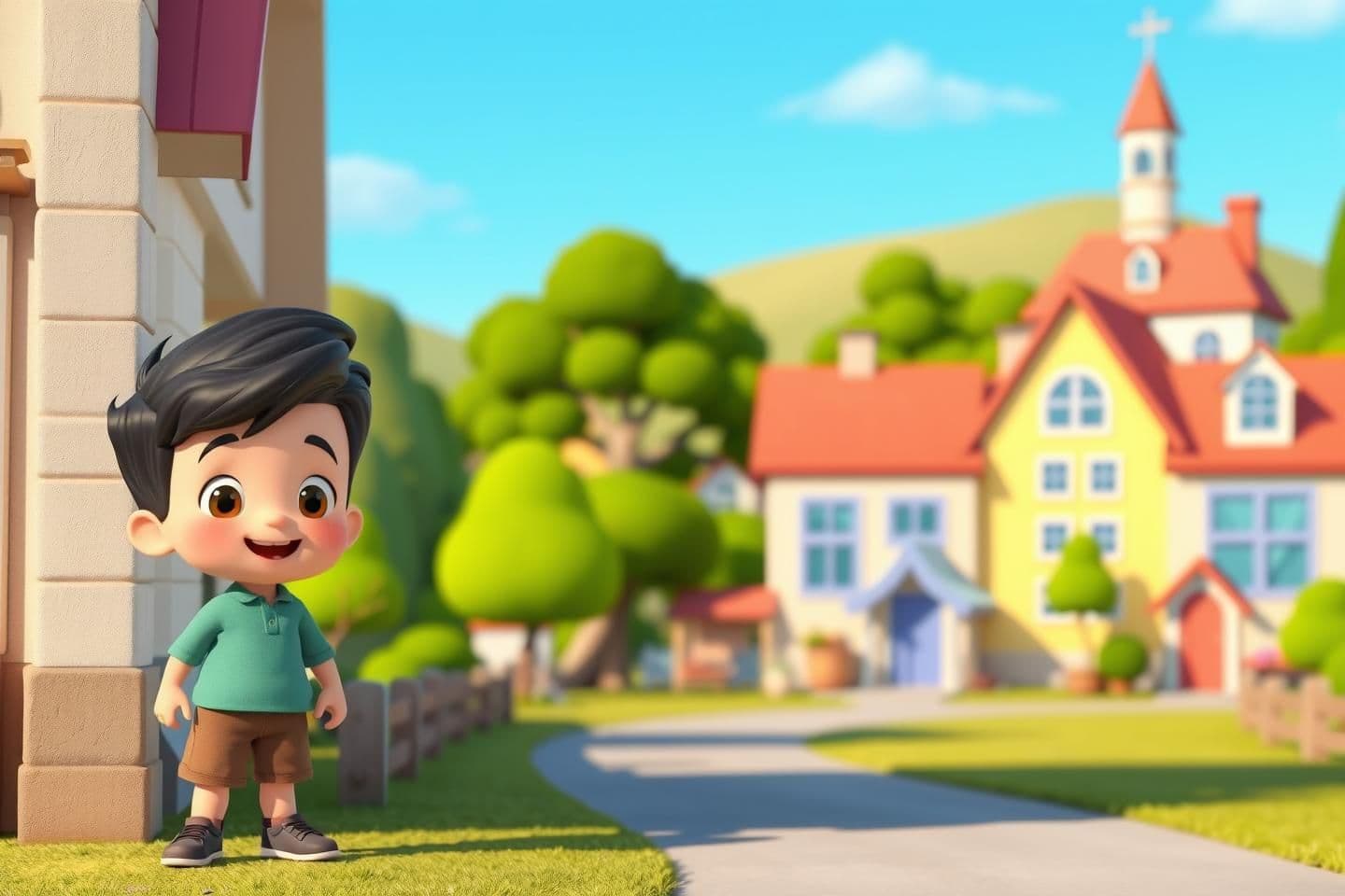 AI generated:
“16:9 YouTube thumbnail in Cratton 3d cartoon animation style.
Soft, clean, colorful cartoon shading.
A cute cartoon boy standing on the left side with a simple happy–friendly e