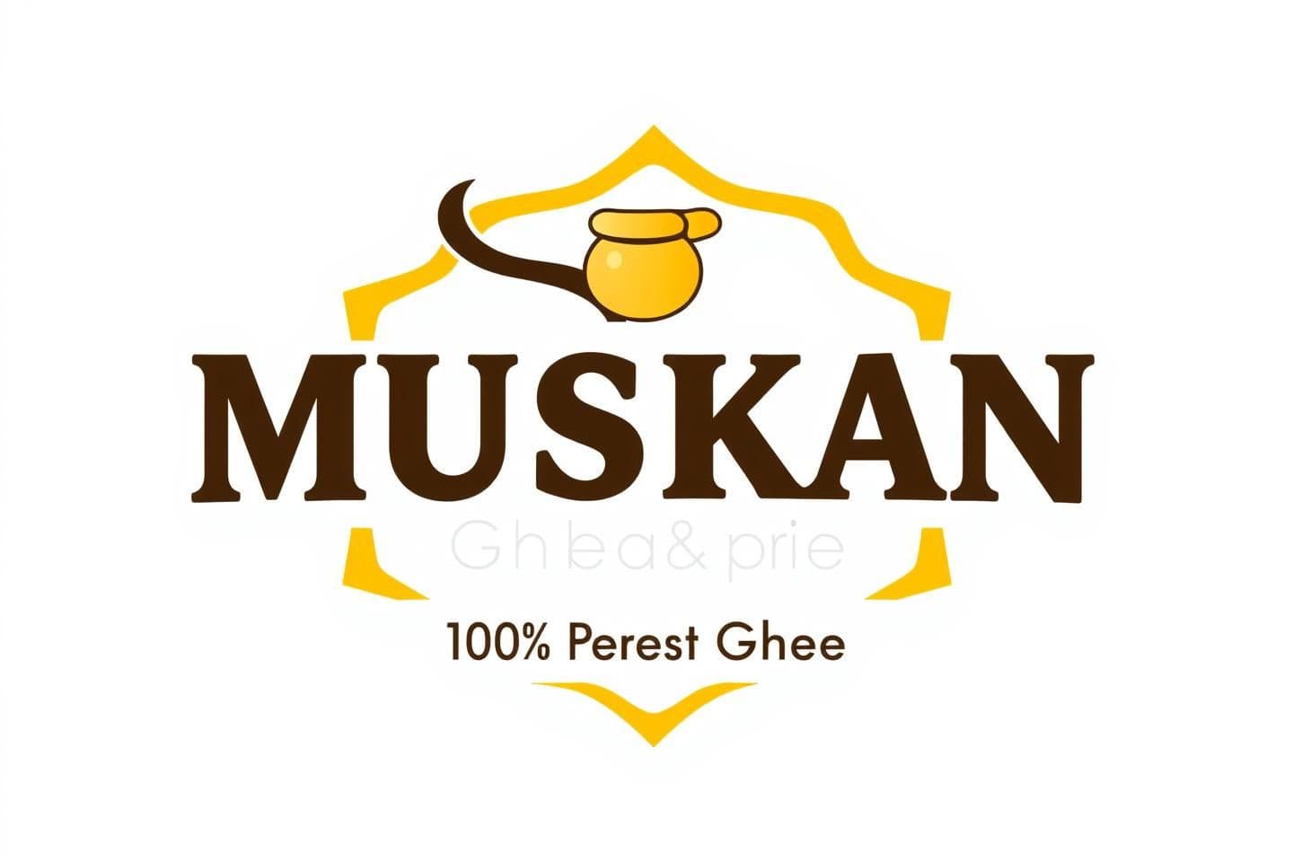 AI generated: “Create a premium SQUARE logo for an Indian ghee brand called MUSKAN GHEE.
Design style: fusion of Traditional Desi Indian craft + Modern Minimal Branding.
Add a soft smiling curve
