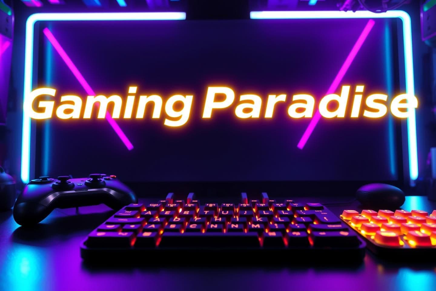 AI generated: A high-quality Discord server banner for a gaming community named “GamingParadise”, futuristic neon theme, vibrant atmosphere, glowing text “GamingParadise” in bold modern gaming f