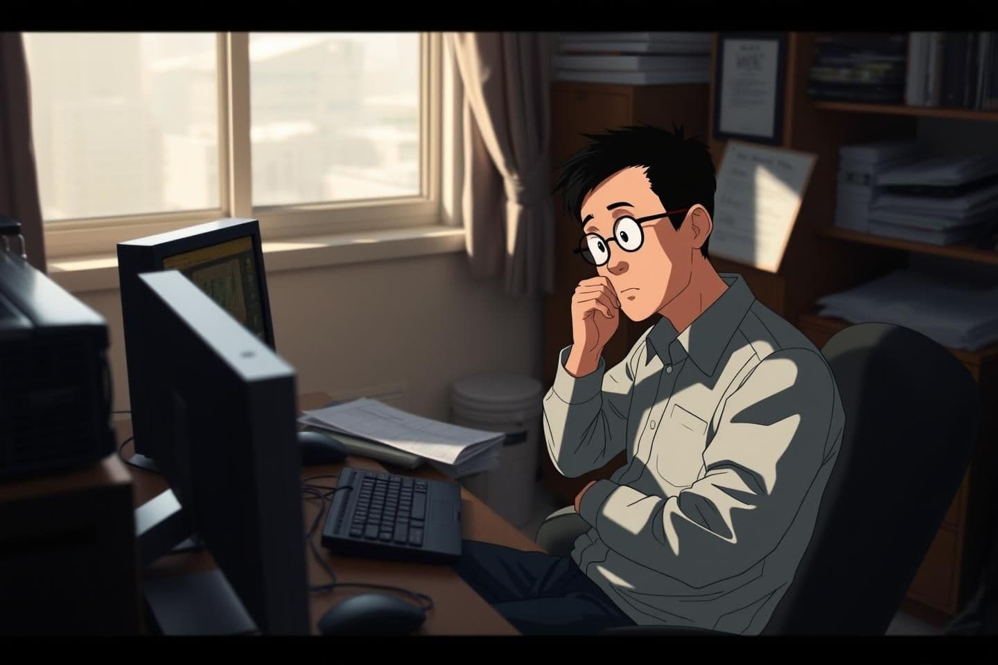 AI generated:
Prompt: “animeted-style visual of Jack Ma sitting in front of a computer in a modest Seattle apartment, looking puzzled and thoughtful. The computer and its hardware components a