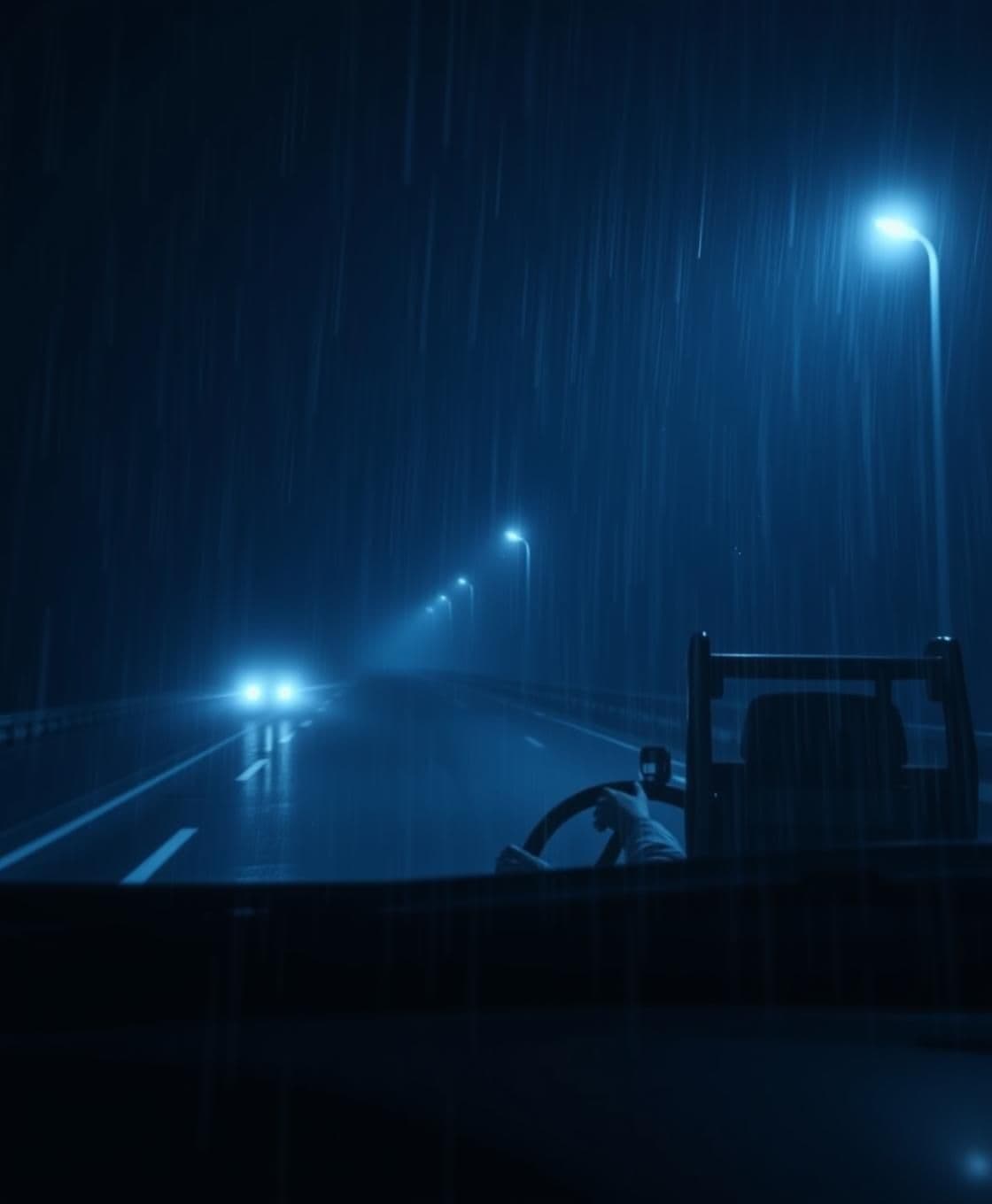 AI generated: Scene 1 — बारिश वाली सड़क पर आरव की कार
PROMPT:
“Ultra-realistic cinematic night scene, lonely highway in heavy rain, one car headlights cutting through darkness, windshield cover