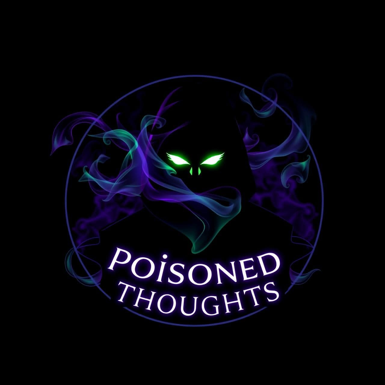 AI generated: A dark, aesthetic profile emblem featuring a mysterious human silhouette with glowing eyes, surrounded by swirling smoke shaped like fragmented thoughts. A subtle neon green and pu