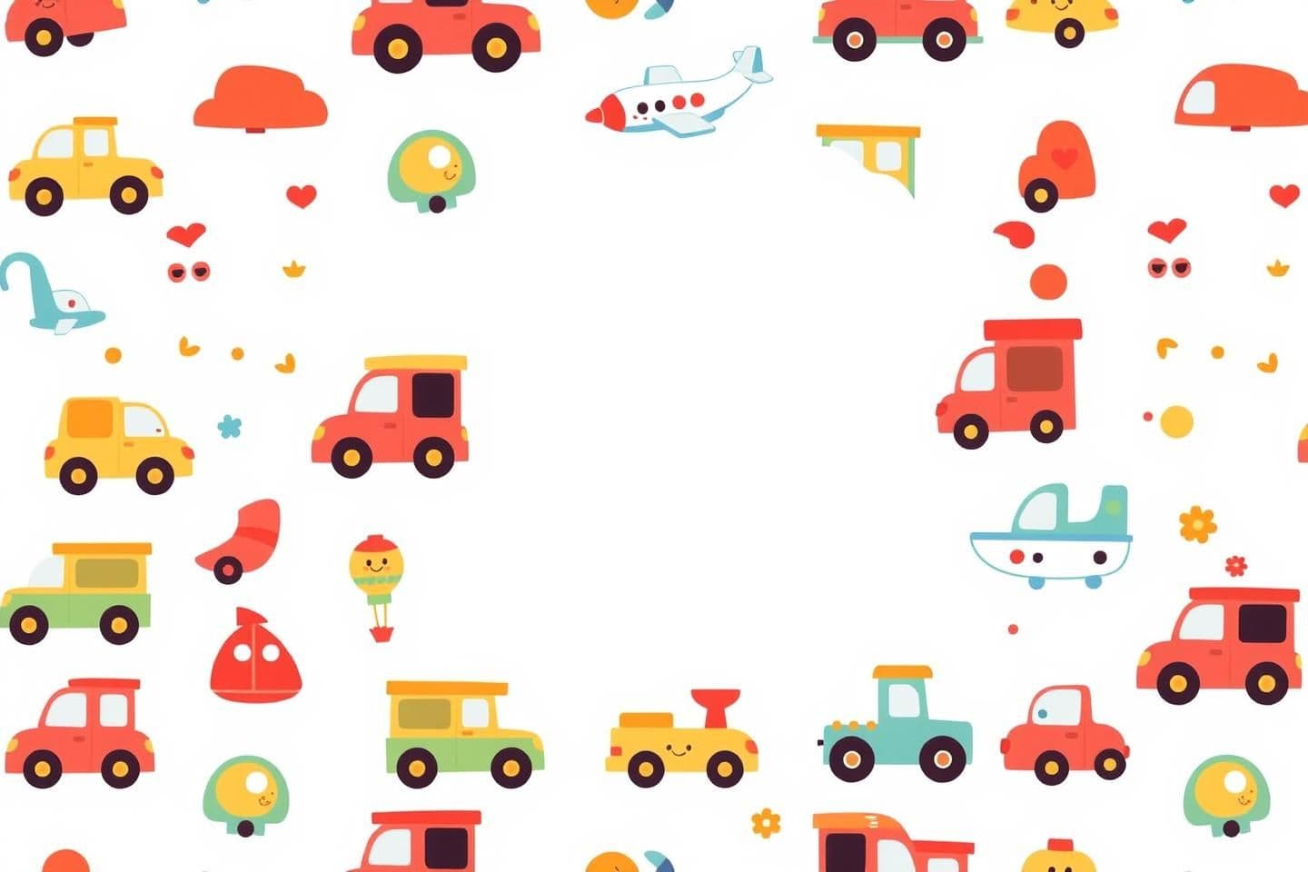 AI generated: “Colorful kawaii vehicles pattern for back cover, repeating cute cars, trucks, airplanes, trains, boats with smiling faces, soft pastel background, playful fun design, clean empty