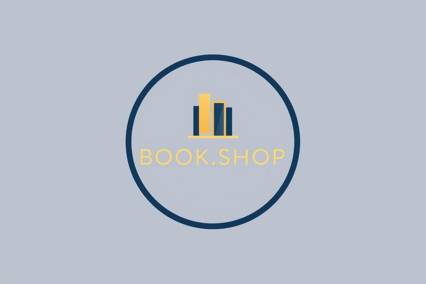 AI generated: Minimalist modern logo for a brand called "BOOK.SHOP", enclosed in a perfect circle. The design should feature a simple, elegant bookshelf icon with 2-3 books, integrated with the