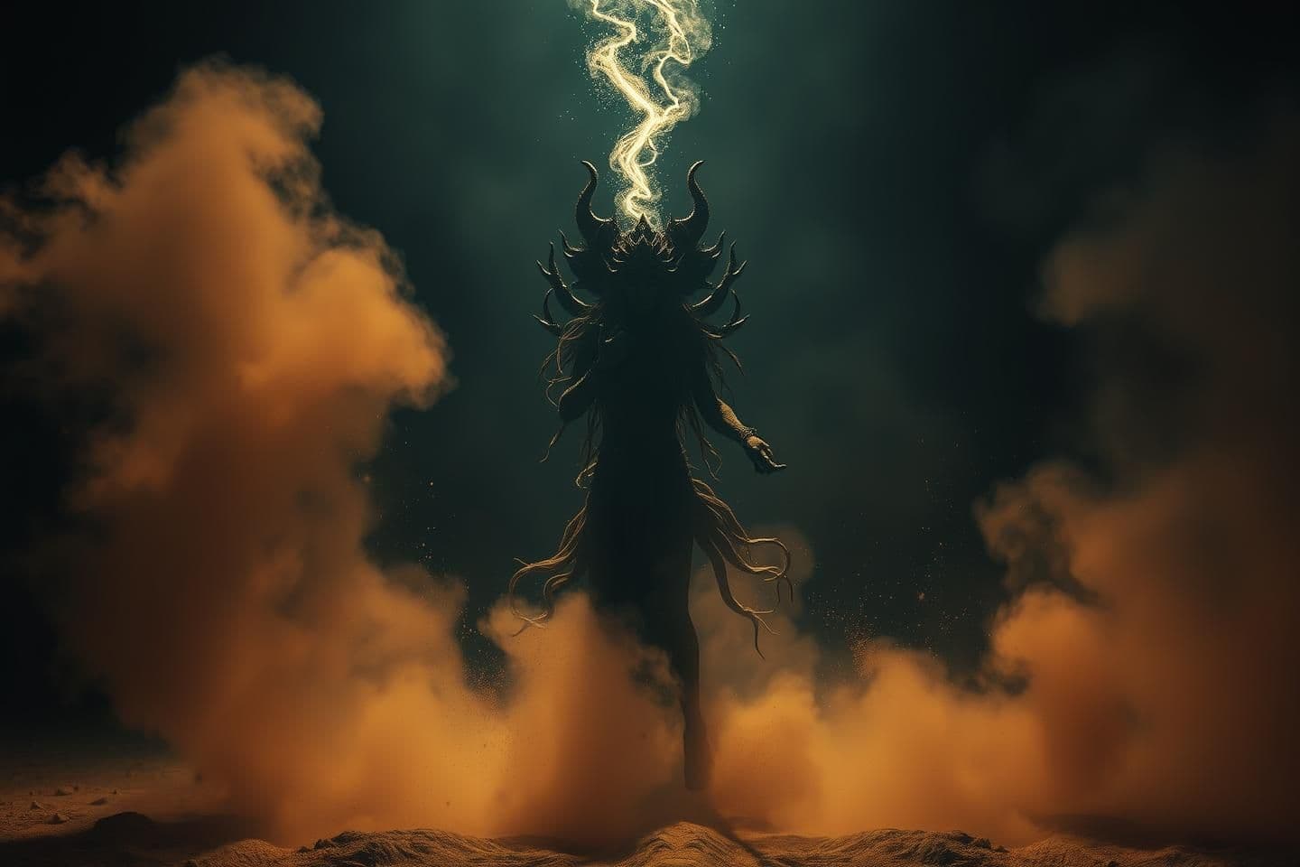 AI generated: Depict an invisible, intangible force interacting with the environment—dust swirling, shadows bending unnaturally, faint distortions in air like heatwaves, glowing cracks of dark e