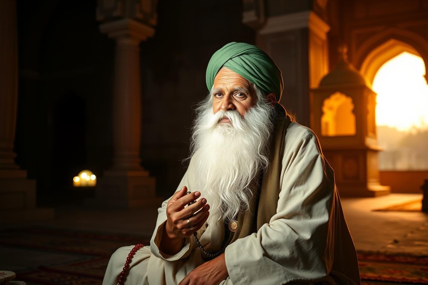 AI generated: IMPORTANT: Generate with all text in Hindi script only. The 14th-century Sufi dervish Khwaja Kamaluddin Chishti (may Allah be pleased with him), known as "Kamaluddin Allama"—a spir