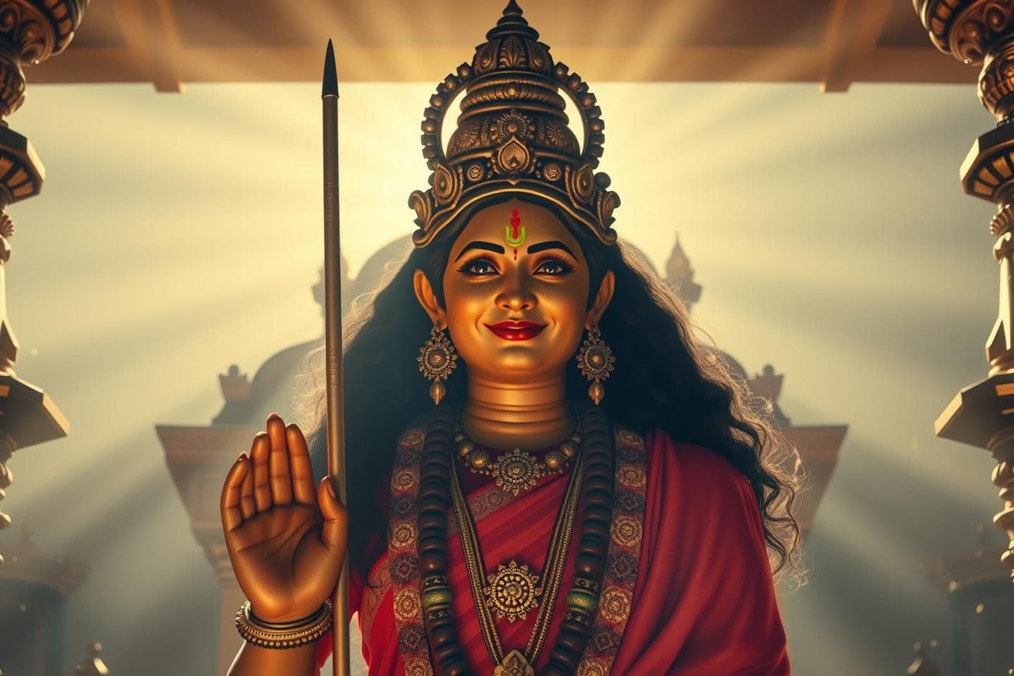 AI generated: IMPORTANT: Generate with all text in Tamil script only. For my mother's birthday,
A very peaceful, realistic, temple-themed
beautiful film that looks like Krishna, Murugan, Vinay