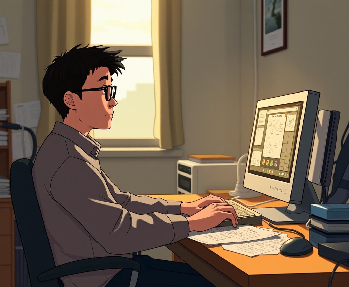 AI generated: Prompt: “animeted-style visual of Jack Ma sitting in front of a computer in a modest Seattle apartment, looking puzzled and thoughtful. The computer and its hardware components are