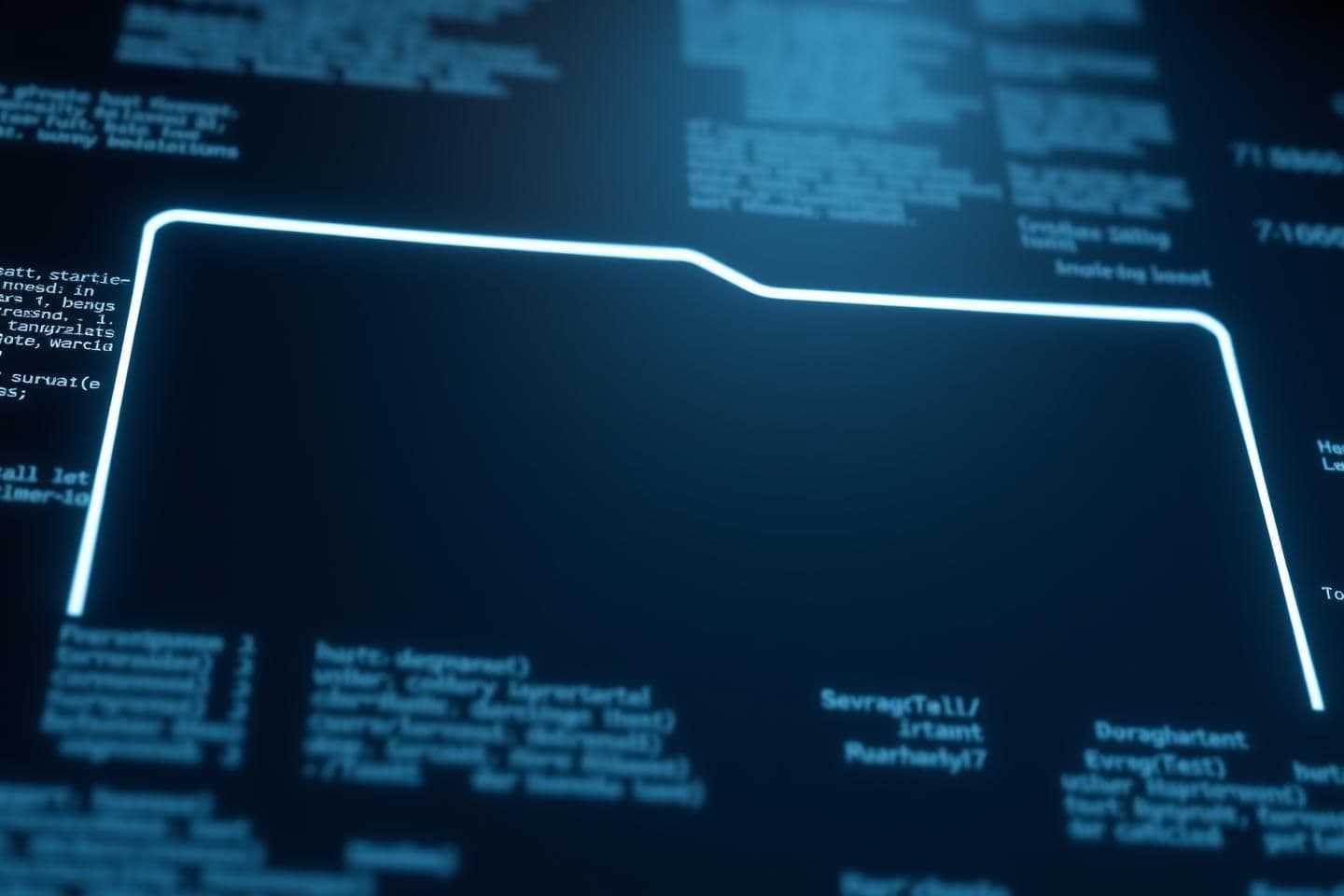 AI generated: A highly stylized 3D render showing an empty digital interface where text once was, with faint outlines of erased data lingering like shadows, lit by subtle cold white edge-lightin