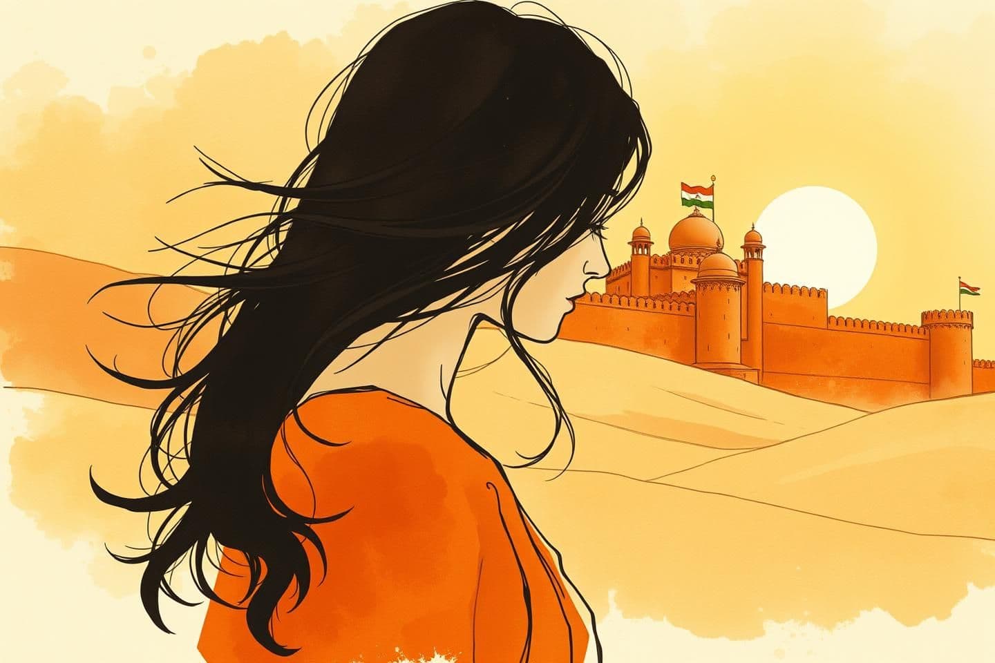 AI generated: A manhwa panel using traditional ink wash and watercolor techniques. Fluid, liquid colors that bleed slightly into the paper texture. Very loose, faint sketch lines. The colors are