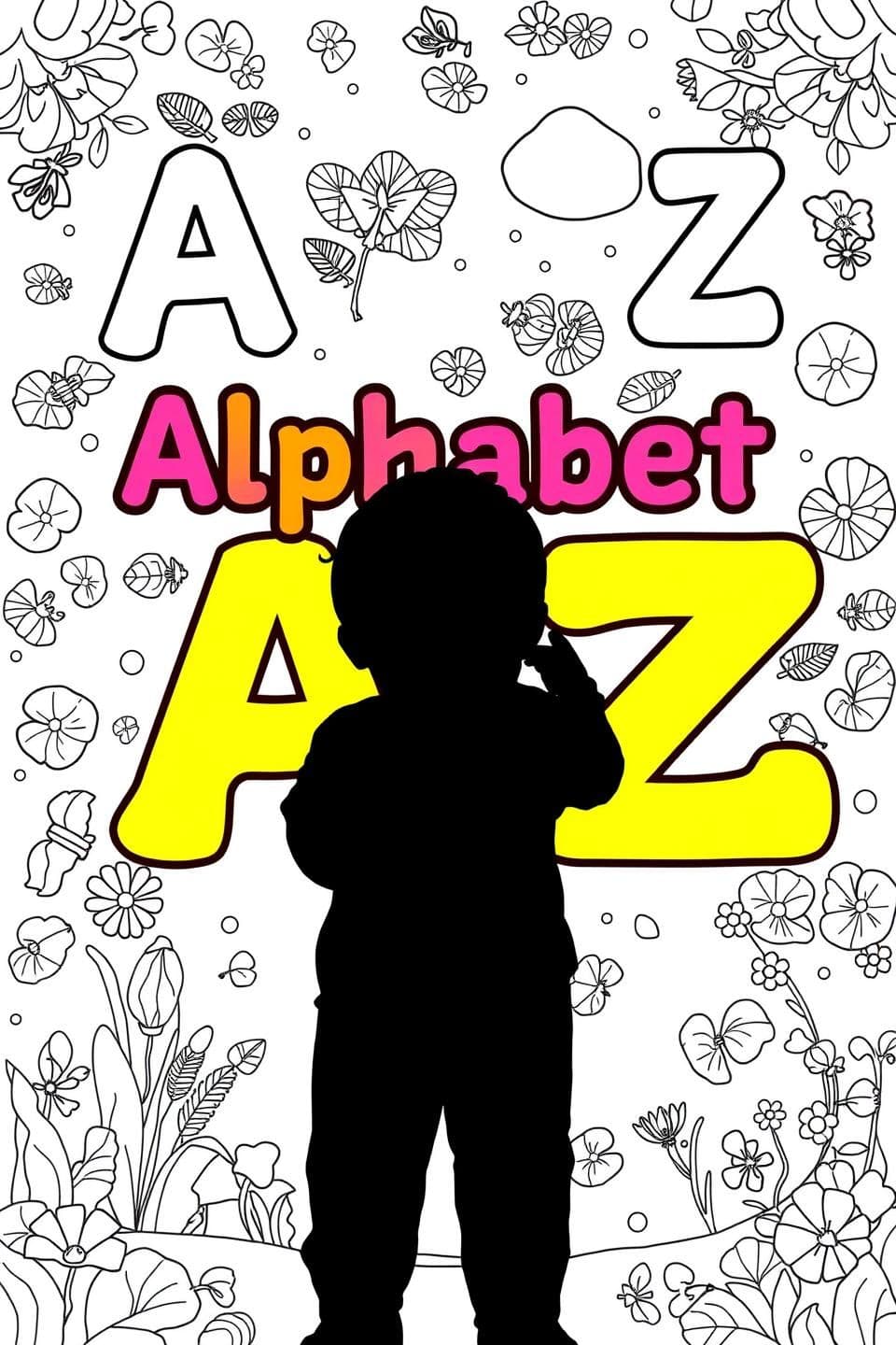 AI generated: Design me the book cover. The book represent the Alphabet A to Z Coloring work with tressing the spelling. The cover must be bold, florosent, and attractive- eye catching & kids fr
