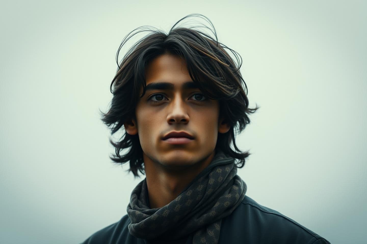 AI generated: Create a cinematic fictional character named Aarav, a young man in his early twenties with a calm, introspective presence.
He has soft expressive eyes, slightly messy medium-length