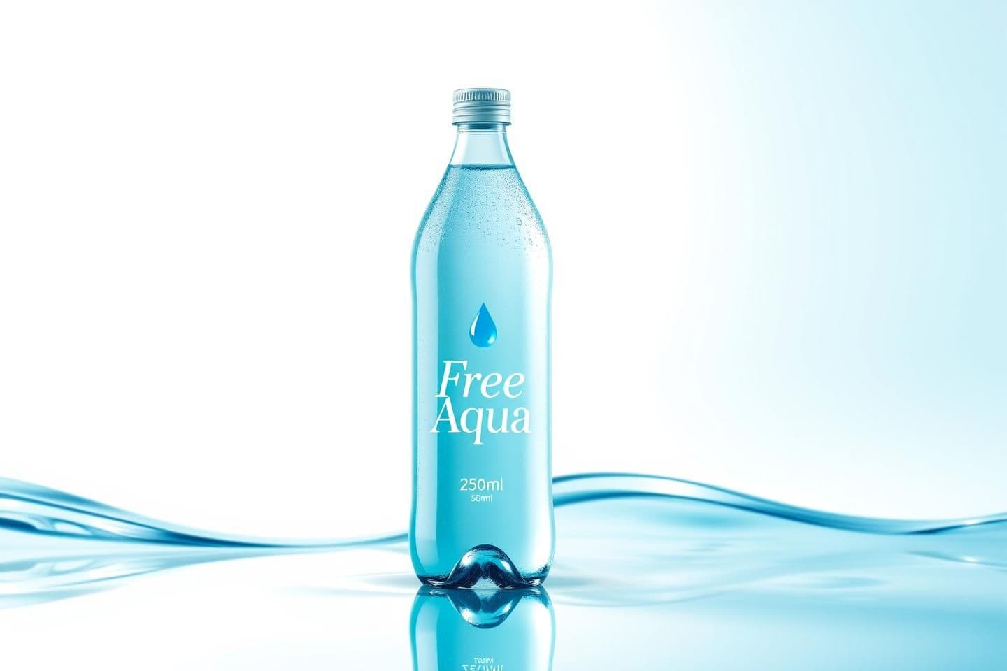 AI generated: A premium, elegant Facebook cover page for a water brand named “Free Aqua”. Use a bright, light background with soft gradients of white, sky-blue, and aqua. Place a stylish 250ml w