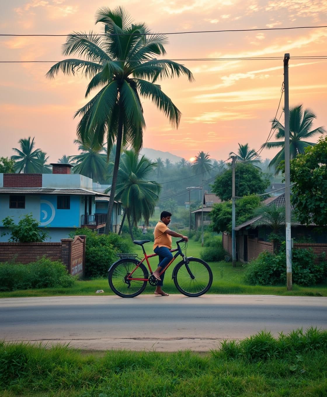 AI generated: generate image realestic : Dinesh loved his town. He loved the tall trees and dancing the wind. He loved the small shops where people talked about everything like-cricket and polit