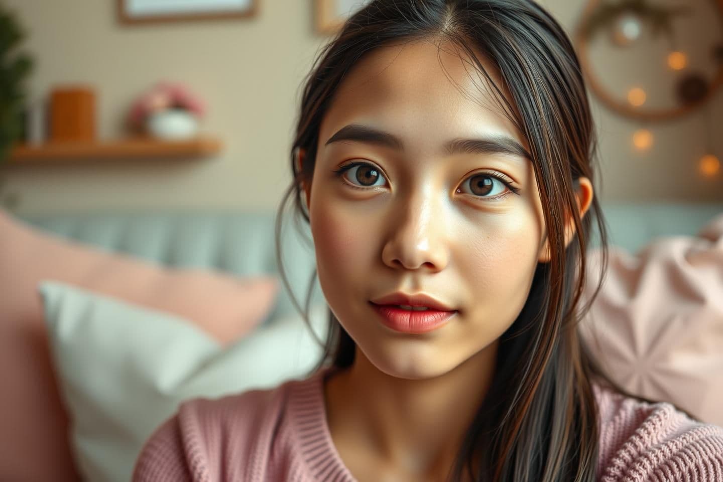 AI generated: "An ultra-realistic wide-angle portrait of a 25-year-old young girl narrating her love story in a straight, front-facing pose. Her face is captured from a comfortable wide distance