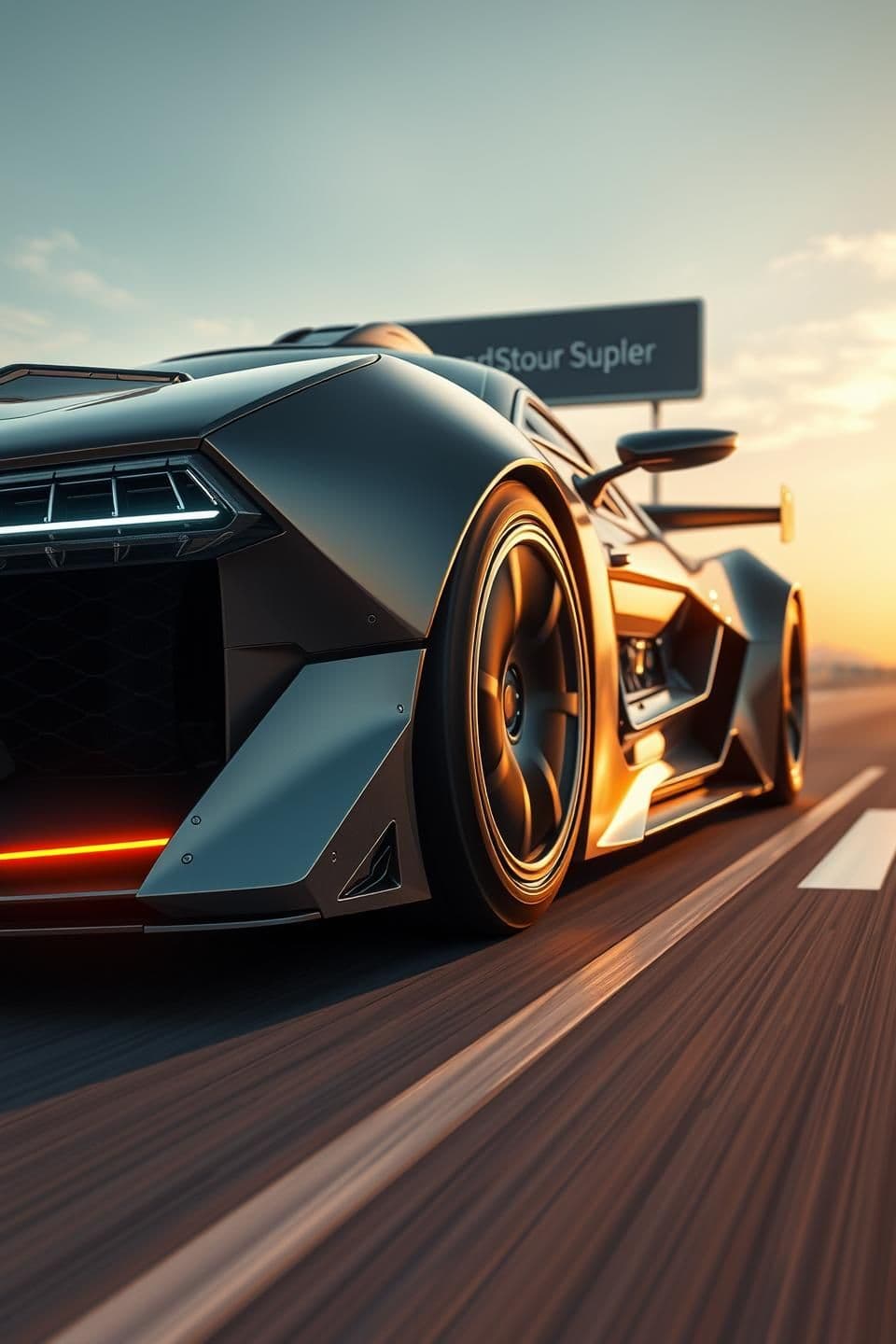 AI generated: Create a hyper-realistic futuristic supercar with extreme mechanical detailing, exposed tech layers, aerodynamic sculpted bodywork, and an aggressive low stance. The design should
